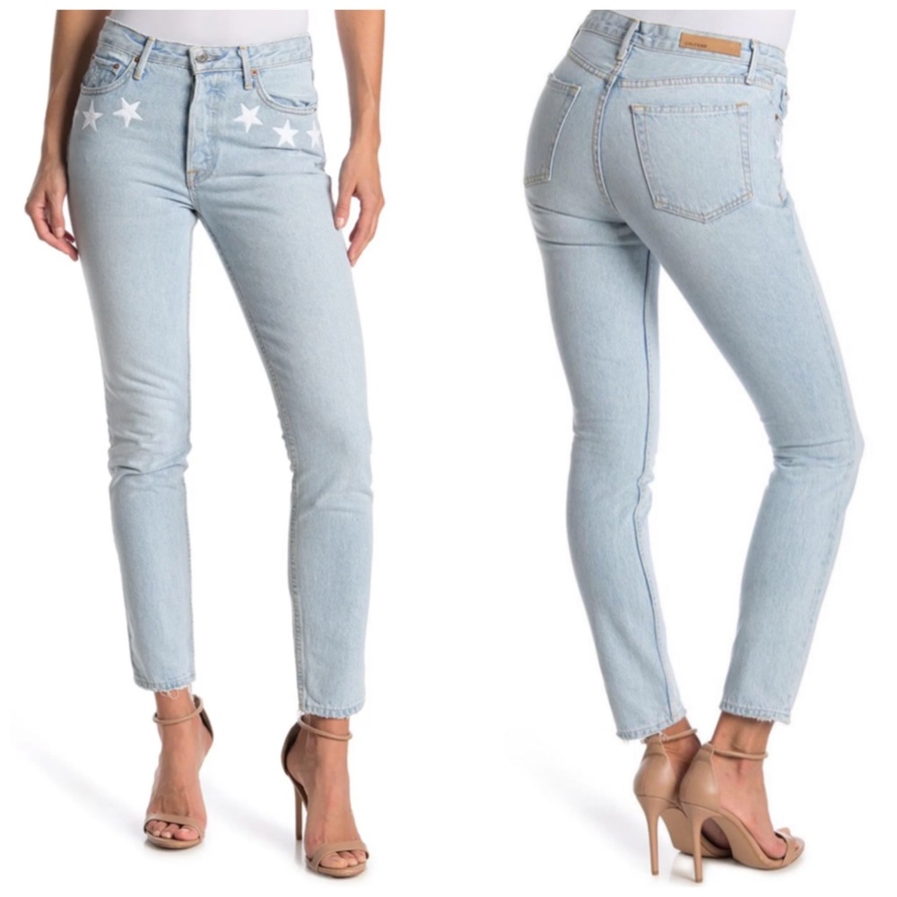 GRLFRND Karolina Star Print Skinny Light Wash Jeans NEW tags concert